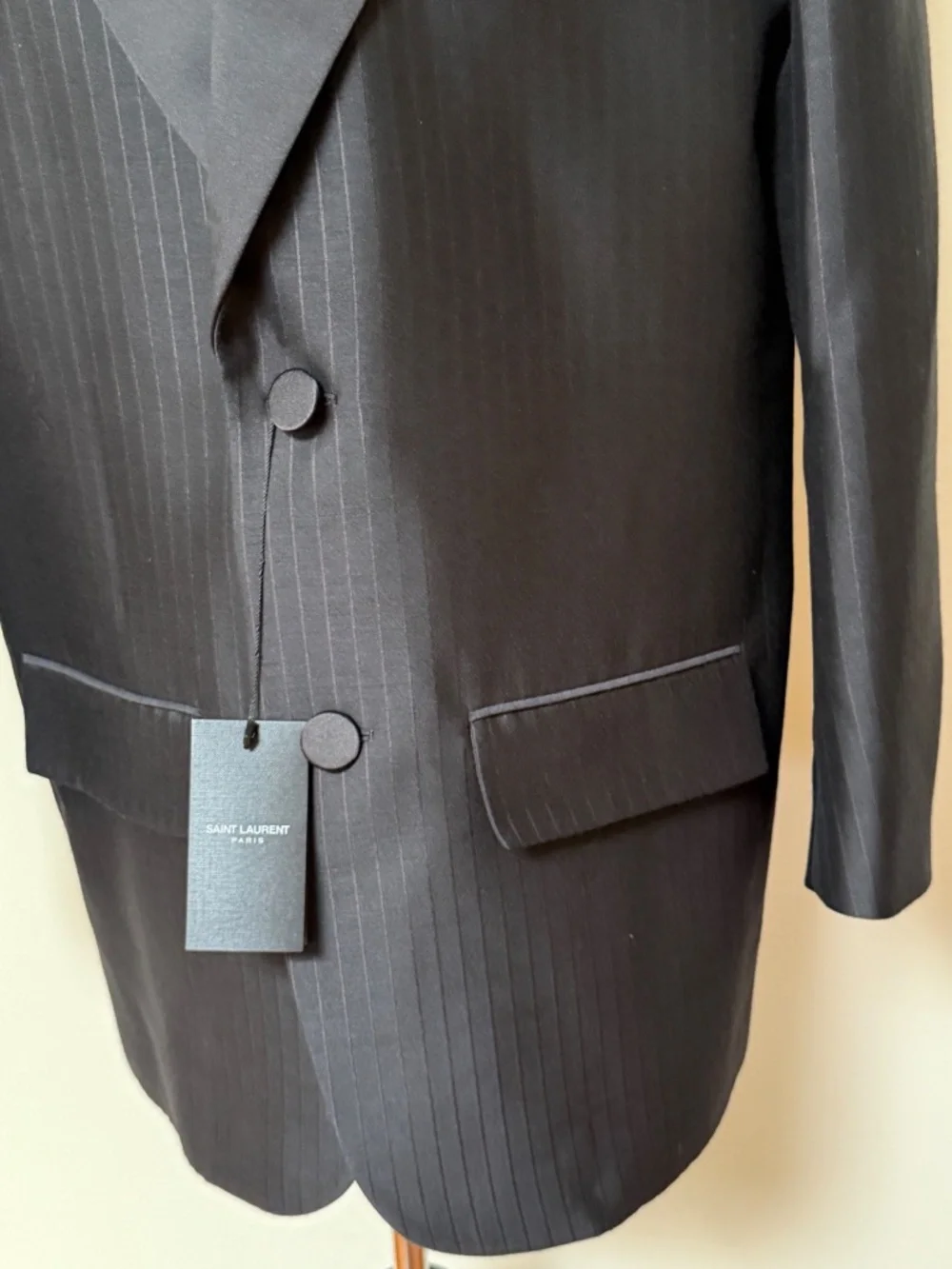 Saint Laurent YSL Runway Oversized Stripe Wool Tuxedo Blazer Jacket
